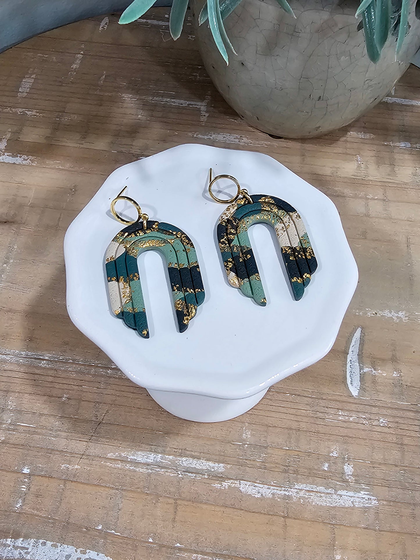 Dark Green & Gold Rainbow Dangle | Saint Patrick's Day Earring