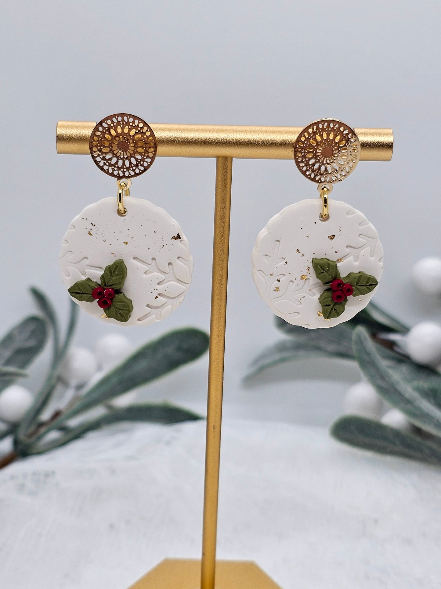 Holly Snow Flake Earring | Christmas Earring