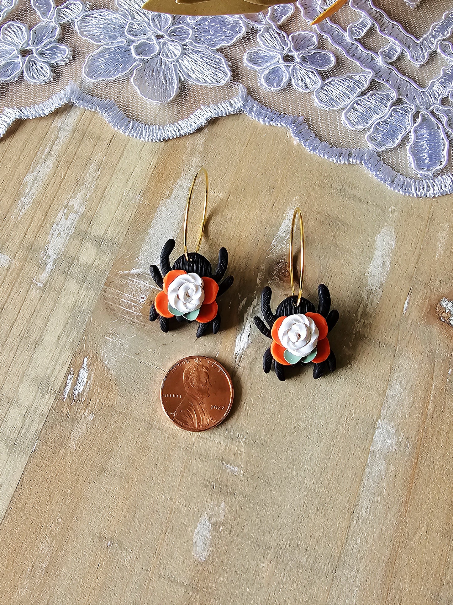 Floral Spider Clay Earrings