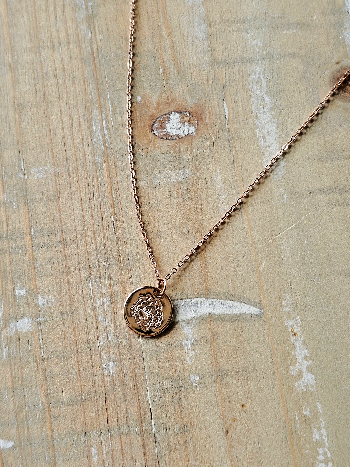 Dainty Gold Tuscan Rose Necklace | Gold Rose Stamped Necklace | Silver Sunflower Necklace