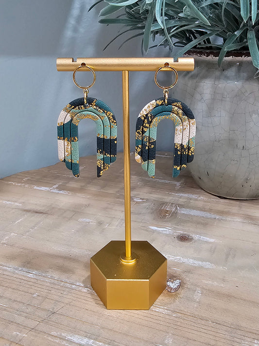 Dark Green & Gold Rainbow Dangle | Saint Patrick's Day Earring