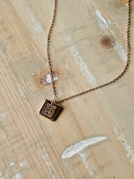 Dainty Rose Gold Squared Necklace | Rose Gold Stamped Initial Necklace | Personalized Necklace