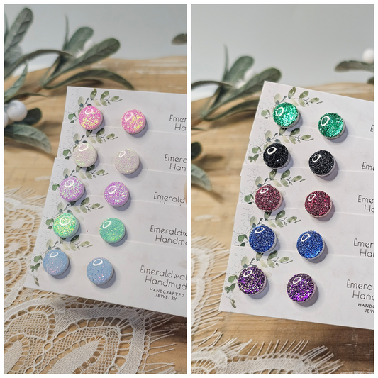 Small Simple Glitter Stud Earrings | Zahra Studs