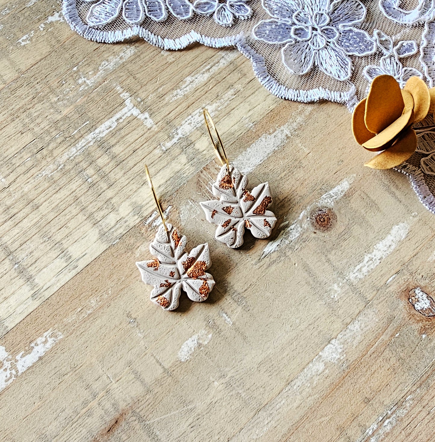 Autumn Leaf Clay Hoops | Fall Hoop Earrings