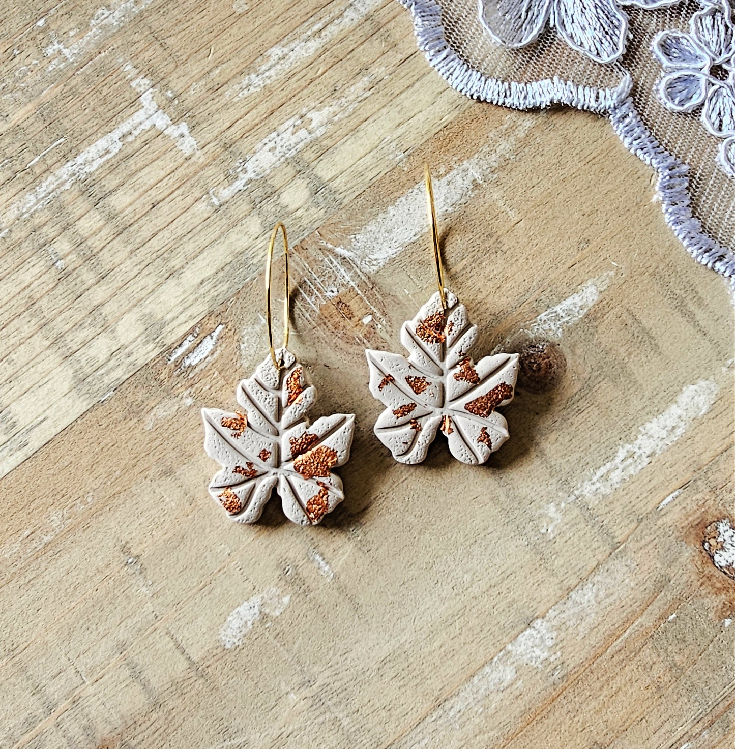 Autumn Leaf Clay Hoops | Fall Hoop Earrings