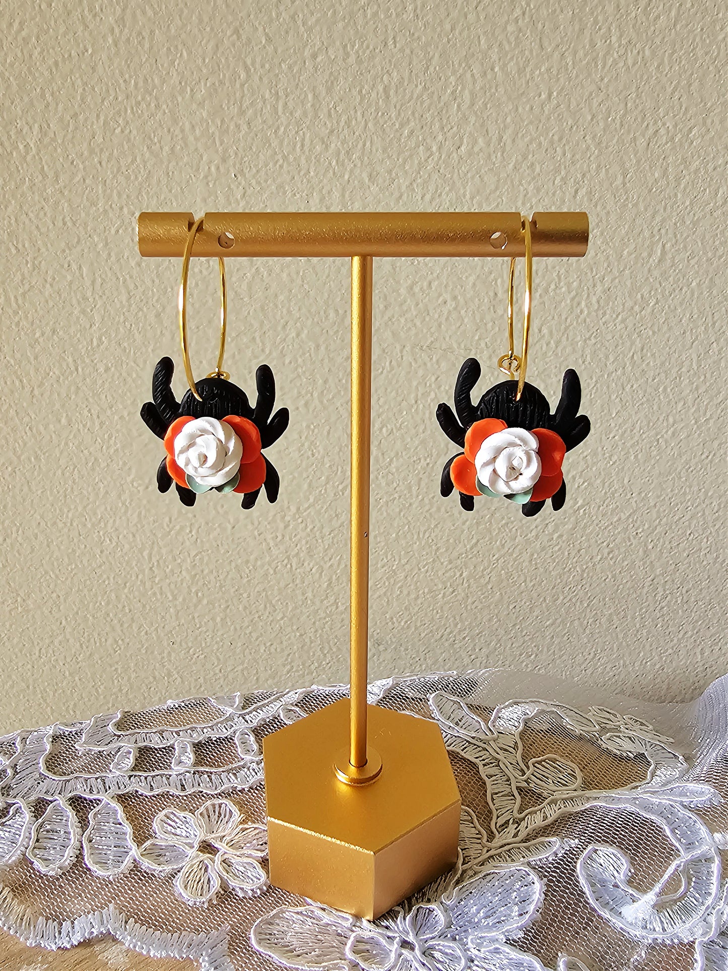 Floral Spider Clay Earrings