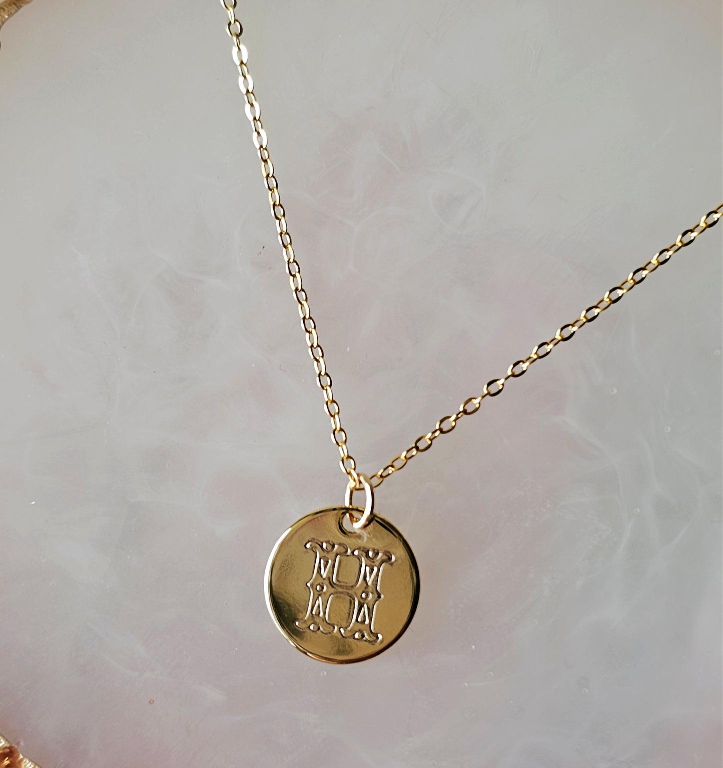 Dainty Gold Necklace | Gold Stamped Initial Necklace | Personalized Necklace