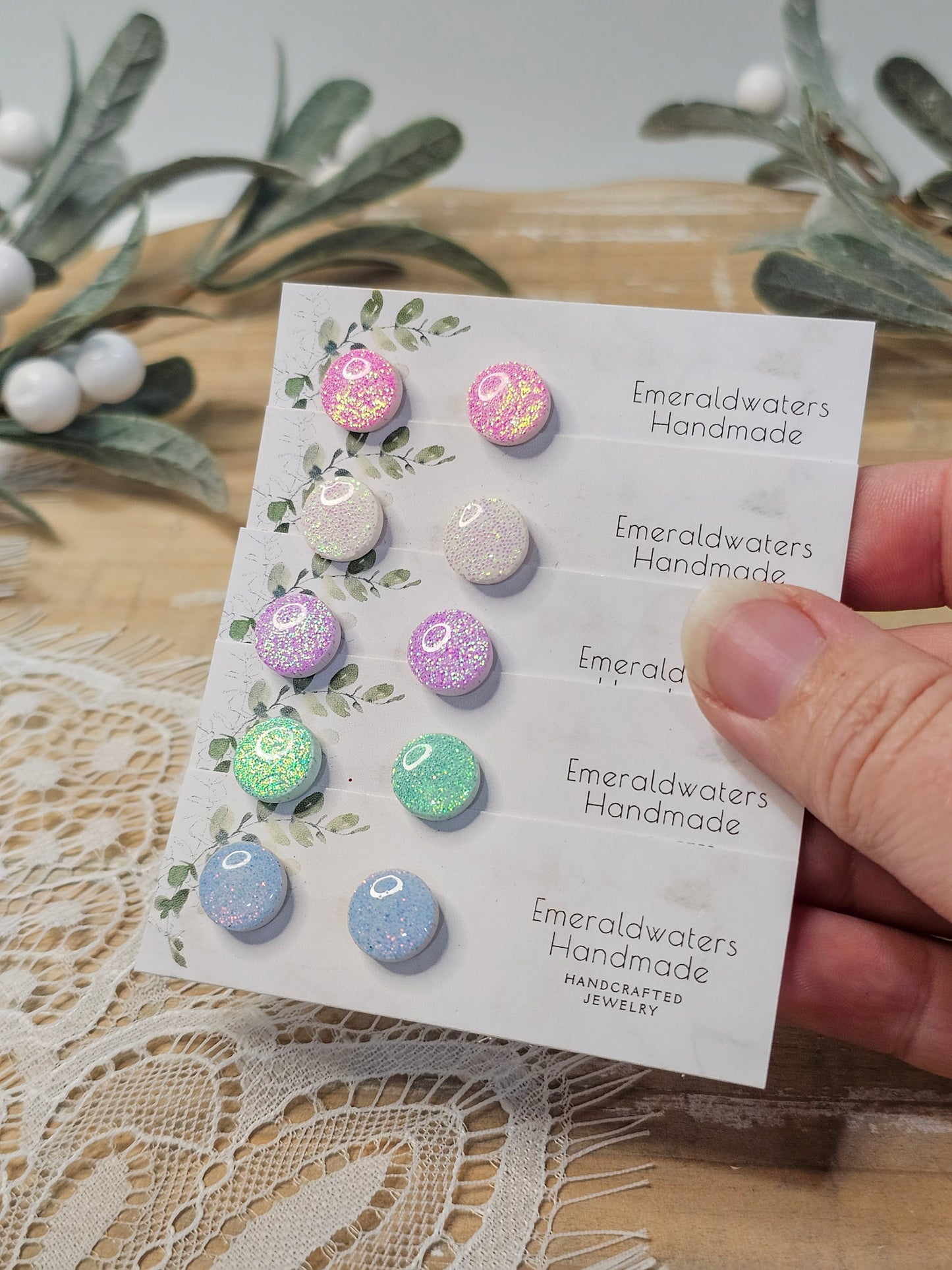 Small Simple Glitter Stud Earrings | Zahra Studs