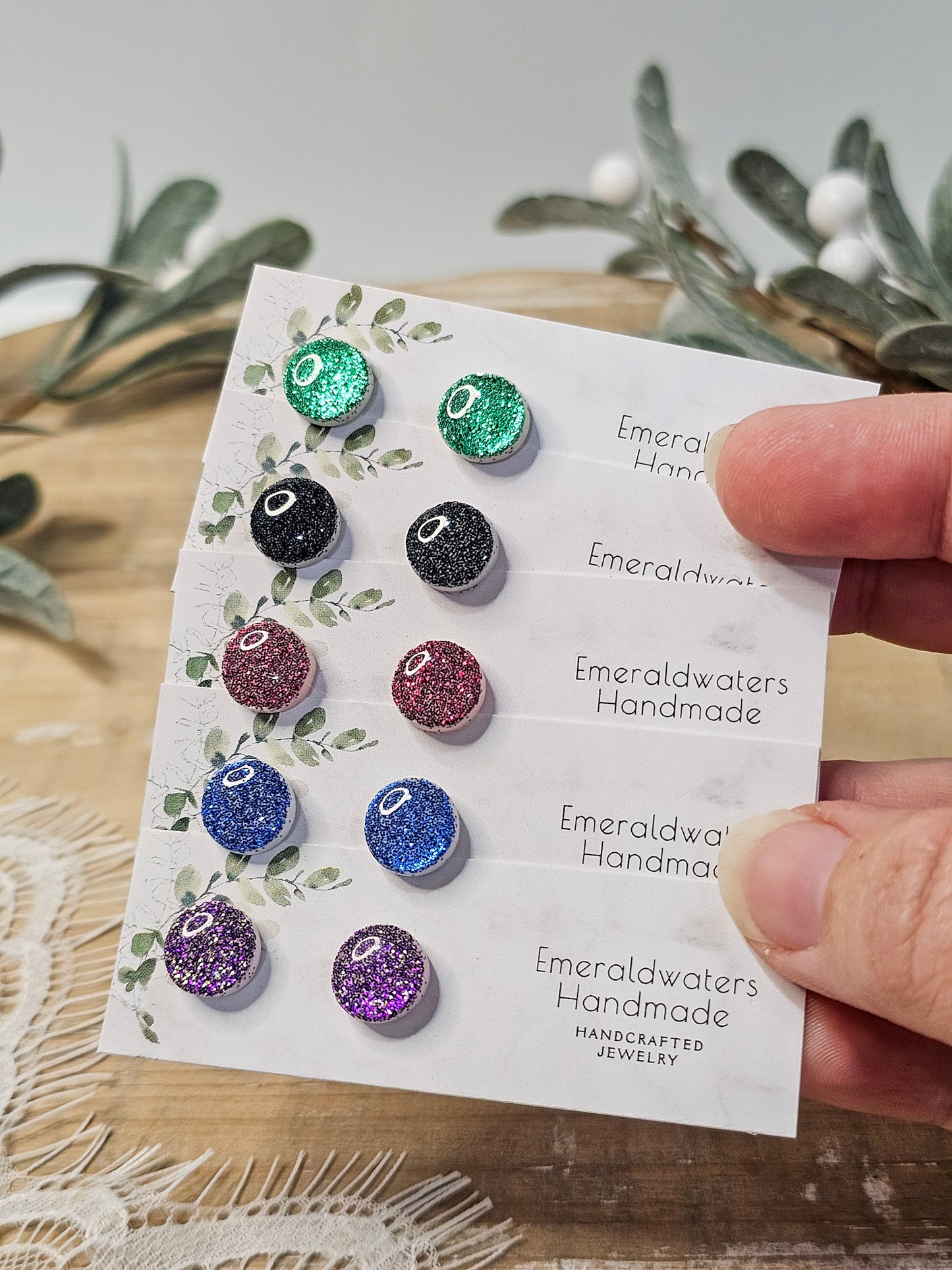 Small Simple Glitter Stud Earrings | Zahra Studs